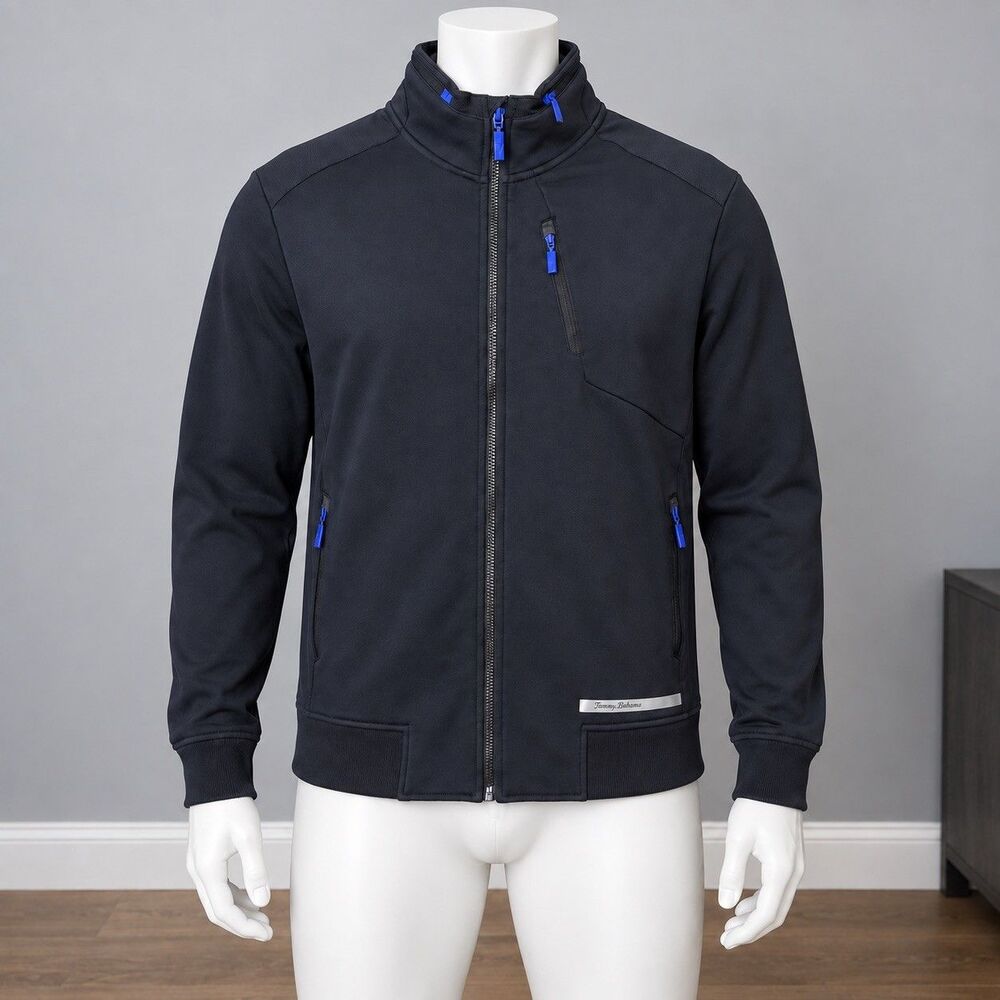 Tommy Bahama Marlin Tech Jacket Mens M Gray Full Zip Hooded Athletic Golf